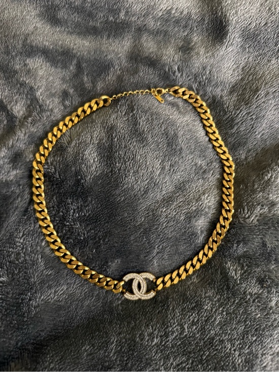 Jewelry - Gold Chain Necklace with Crystal Interlocking Logo Accent